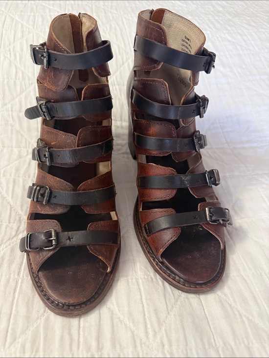 Freebird Shoes - Freebird by Steven Quinn Brown Multi-Strap Leather Gladiator Sandals-Size 9